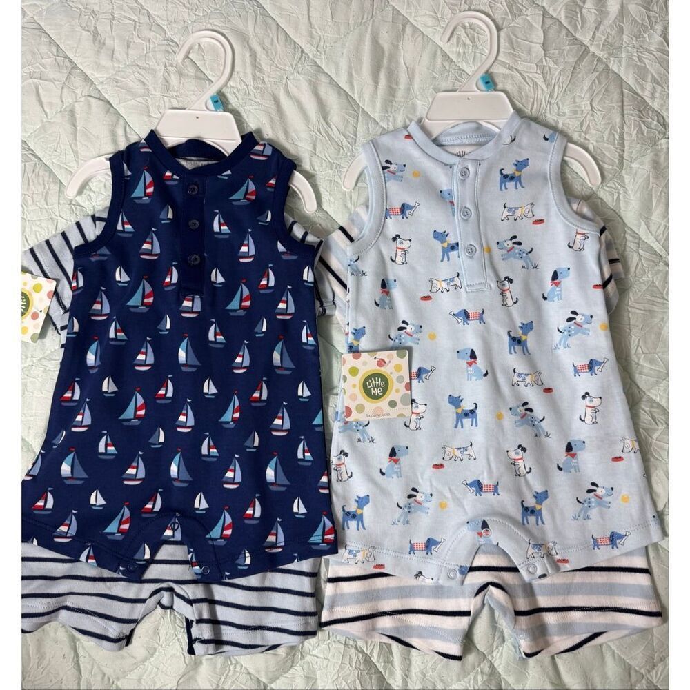 LITTLE ME INFANT BOYS 9 Month 2 Sets of -2 Pack Rompers. - Picture 7 of 8